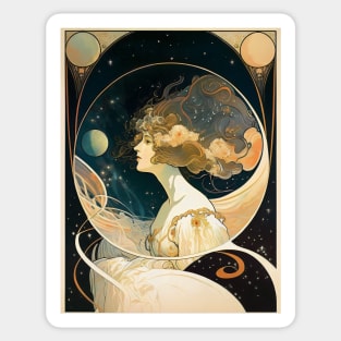 Girl In Space Art Nouveau Alphonse Mucha Inspired Design Sticker